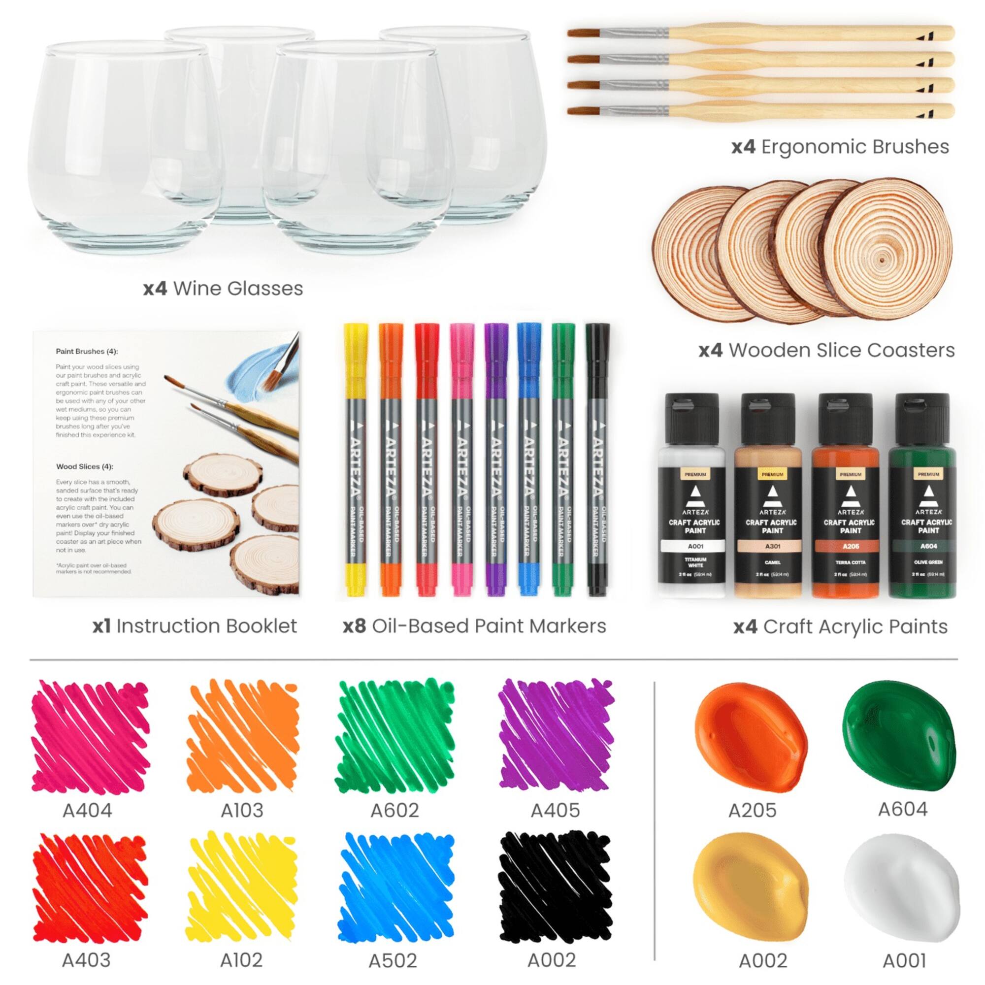 Arteza® Experience Box 25 Piece Wine Glass & Wood Coaster Party Kit